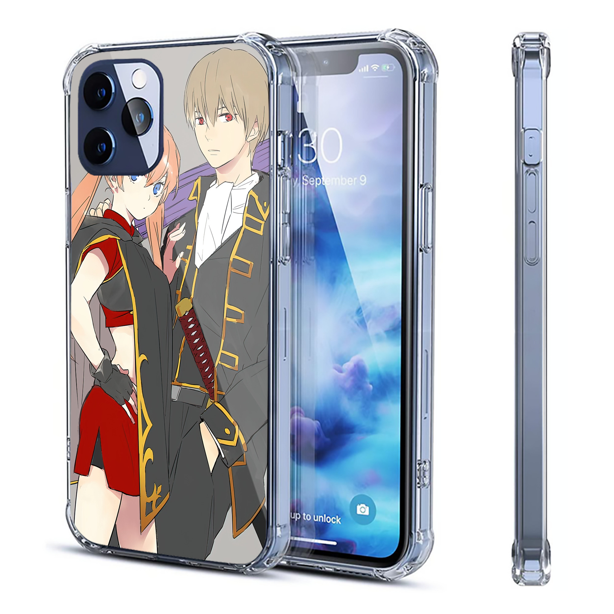（画像用） ぎんたま 坂田銀時（さかたぎんとき） 神楽 志村新八（しむら しんぱち） GINTAMA Sakata Gintoki Kagura Shimura Shinpachi 【iPhone 12シリーズ対応】透明スマホケース（クリアソフトケース）